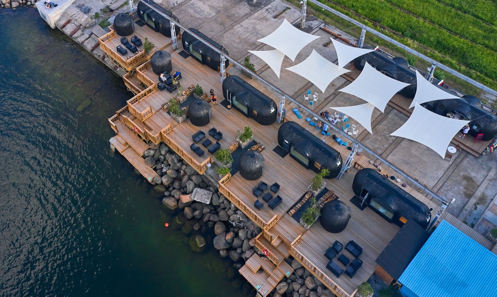 Areal view of Iglupark where people enjoy sauna