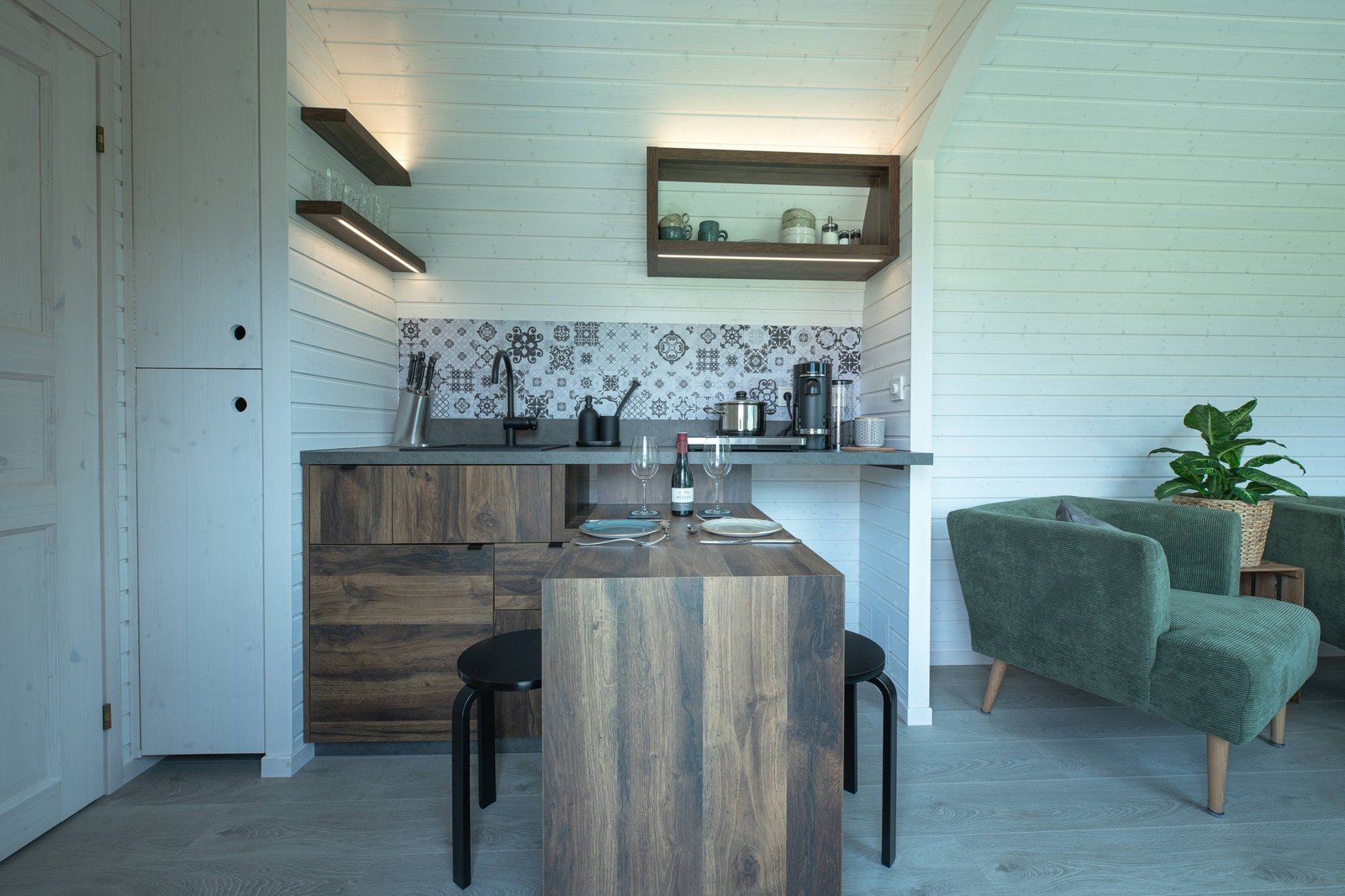 Foldable table inside a cabin