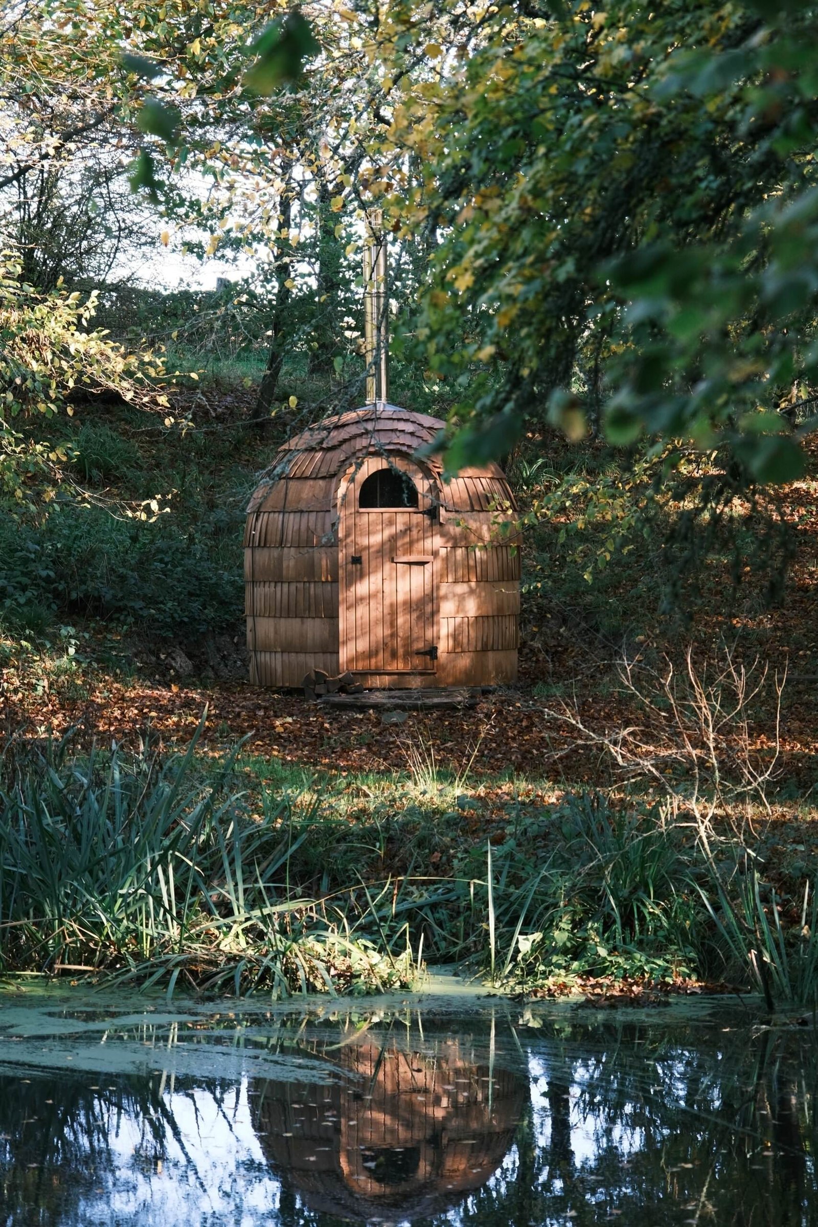 Sauna near a pond